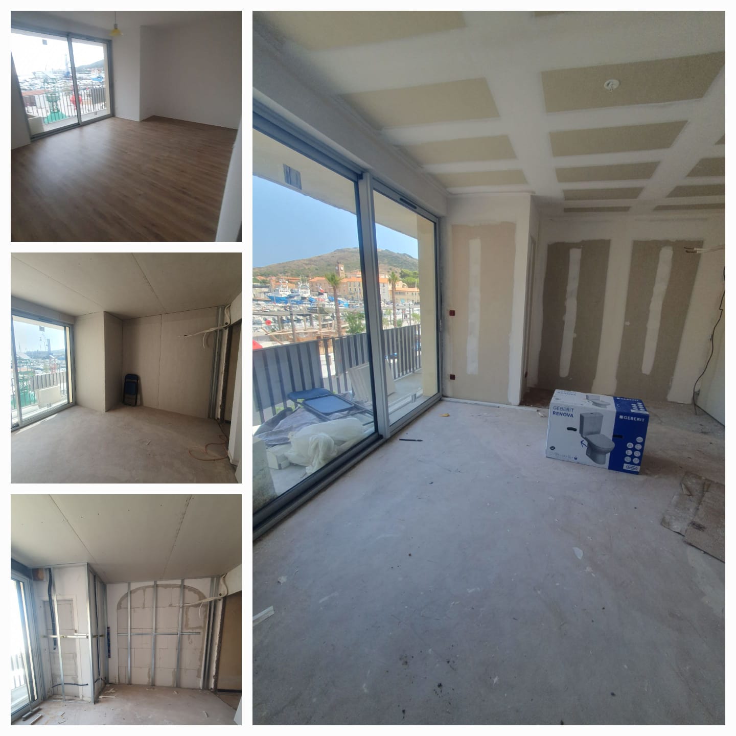 Sol stratifié posé dans un appartement avec vue mer — pose de revêtement de sol sur la côte catalane